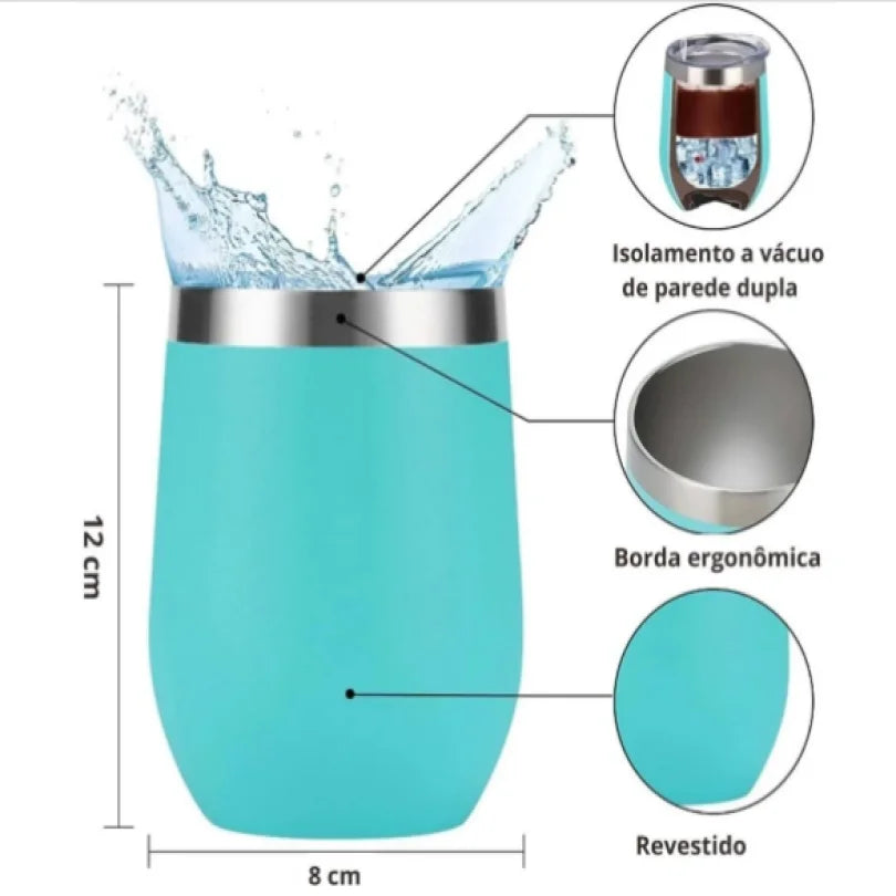 Copo Térmico Em Aço Inox Conserva Líquido Quente E Frio 360ml